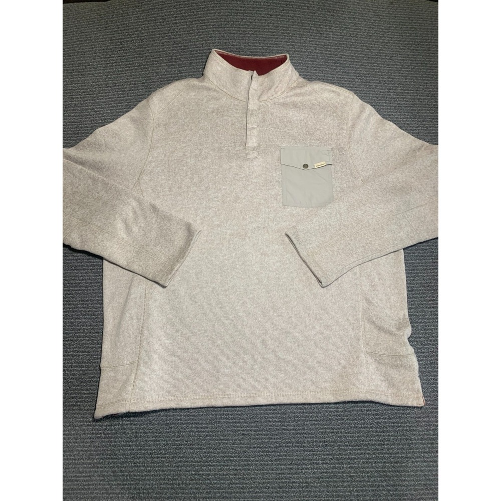 Woolrich Mens Pull Over Quarter Top Button Jacket Fleece Beige Long Sleeve XXL